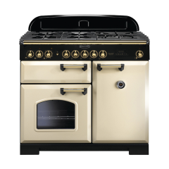 Rangemaster 115550 (CDL100DFFCR/B) CLASSIC DELUXE 100cm Dual Fuel Cooker, Cream Brass
