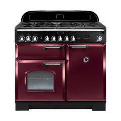 Rangemaster 92510 (CDL100DFFCY/C) CLASSIC DELUXE 100cm Dual Fuel Cooker, Cranberry Chrome Trim