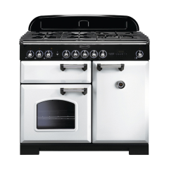 Rangemaster 113850 (CDL100DFFWH/C) CLASSIC DELUXE 100cm Dual Fuel Cooker, White, Chrome Trim