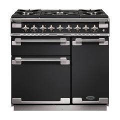 Rangemaster ELS90DFFCB/ Elise 90 Dual Fuel Cooker, Charcoal Black, Brushed Nickel
