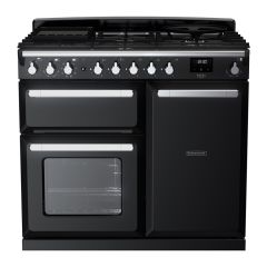 Rangemaster ESDL100DFPGBL/CM1 Estel Deluxe 100cm Dual Fuel Range Cooker, Black/Chrome