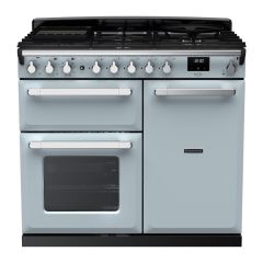 Rangemaster ESDL100DFPMSB/CM1 Estel Deluxe 100cm Dual Fuel Range Cooker, Misty Blue/Chrome