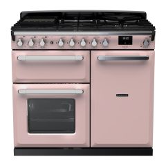 Rangemaster ESDL100DFPPPK/CM1 Estel Deluxe 100cm Dual Fuel Range Cooker, Pale Pink/Chrome