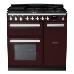 Rangemaster ESDL90DFPBOR/CM1 Estel Deluxe 90cm Dual Fuel Range Cooker, Bordeaux/Chrome