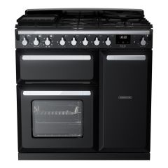 Rangemaster ESDL90DFPGBL/CM1 Estel Deluxe 90cm Dual Fuel Range Cooker, Black/Chrome