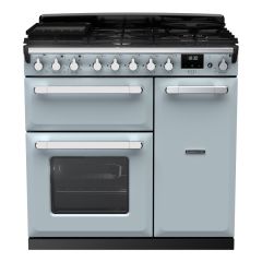 Rangemaster ESDL90DFPMSB/CM1 Estel Deluxe 90cm Dual Fuel Range Cooker, Misty Blue/Chrome