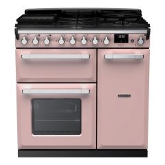Rangemaster ESDL90DFPPPK/CM1 Estel Deluxe 90cm Dual Fuel Range Cooker, Pale Pink/Chrome