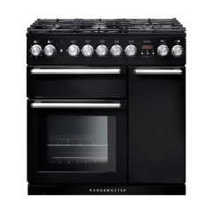 Rangemaster 104680 (NEX90DFFBL/C) NEXUS 90cm Dual Fuel Range Cooker, Gloss Black/Chrome