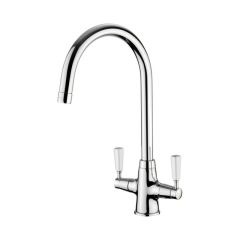 Rangemaster TAC2CM/WH Aquaclassic 2 Dual Lever Monobloc Tap, Chrome/White