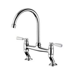 Rangemaster TBL3CM/WH Traditional Dual Lever Bridge Tap, Chrome/White finish
