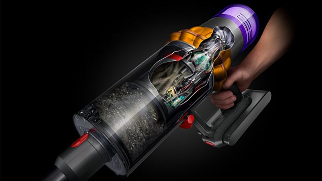 Dyson V15 Detect Absolute displaying readout of dirt levels vacuumed up.